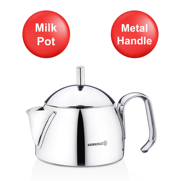 Korkmaz Pera Stainless Steel Milk Pot with Handle, 0.42 qt.