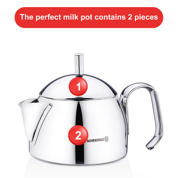 Korkmaz Pera Stainless Steel Milk Pot with Handle, 0.42 qt.