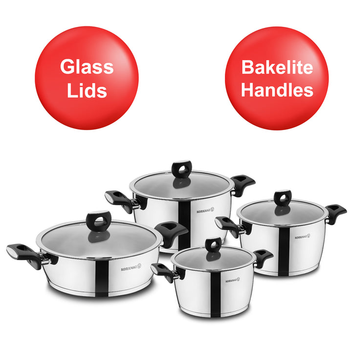 Korkmaz Nora 8-Piece Stainless Steel Cookware Set, Silver