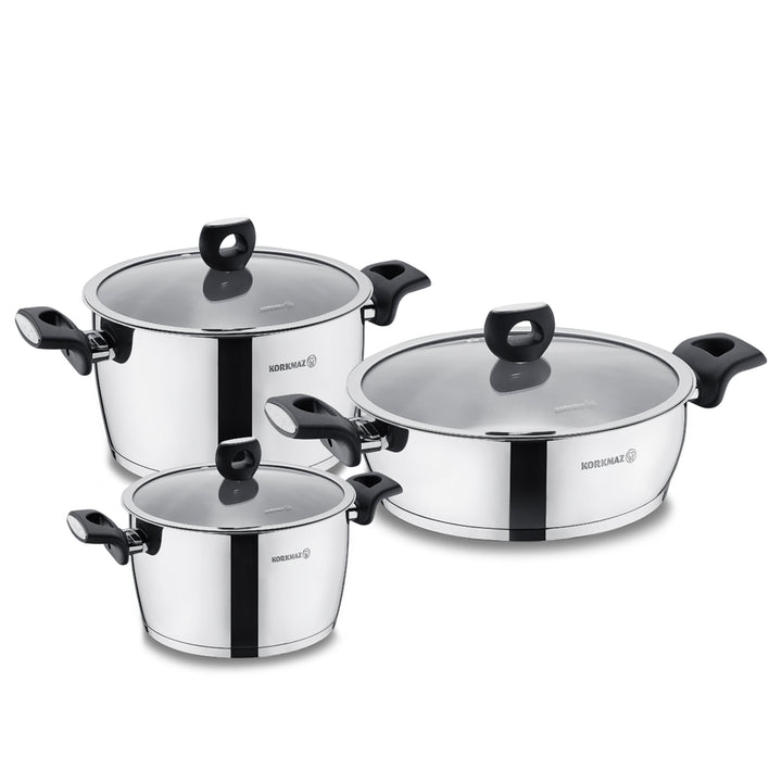 Korkmaz Nora Jr 6-Piece Stainless Steel Cookware Set, Silver