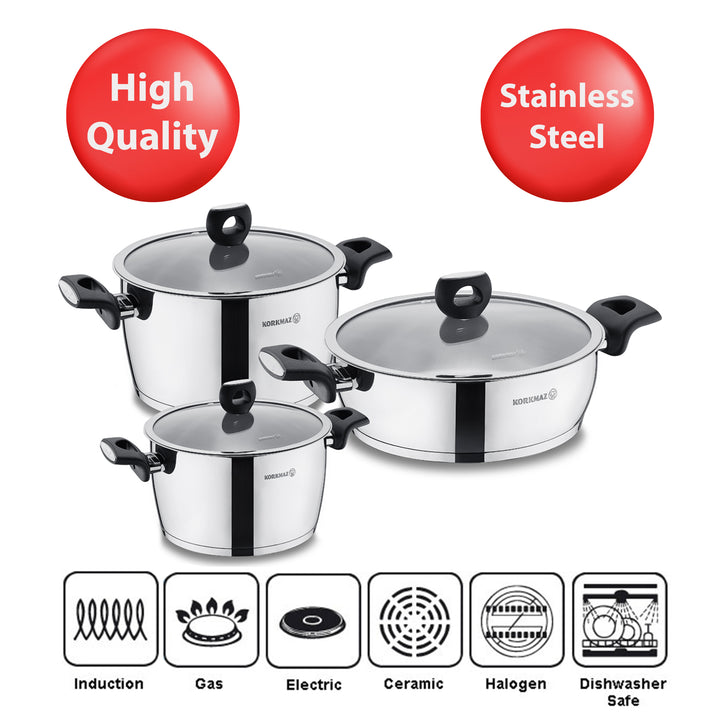 Korkmaz Nora Jr 6-Piece Stainless Steel Cookware Set, Silver