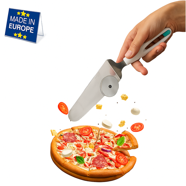 Stainless-Steel Pizza Cutter and Spatula with Non-Slip Handle