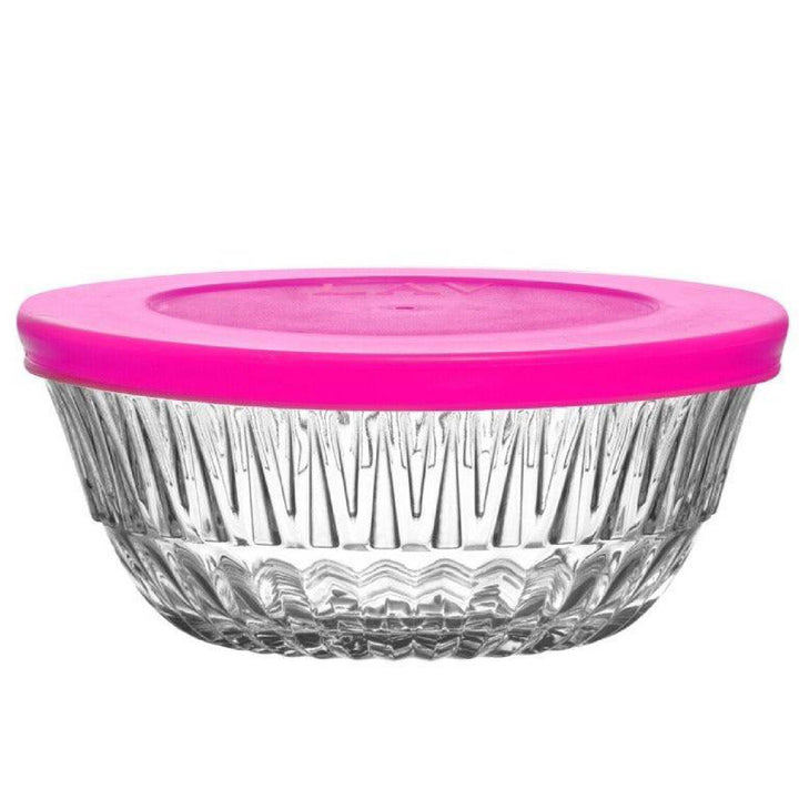 LAV Alinda Glass Bowls with Pink Lids, 6 Pcs, 11.75 Oz