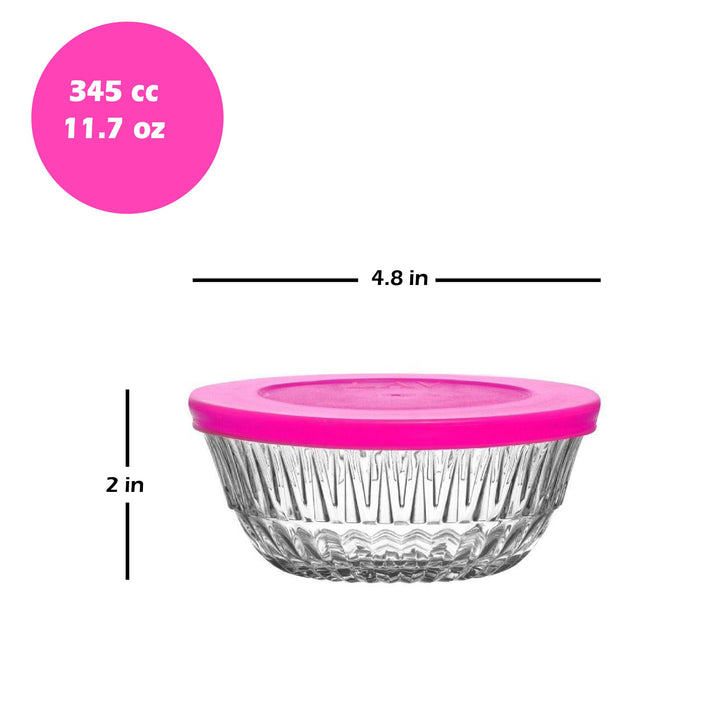 LAV Alinda Glass Bowls with Pink Lids, 6 Pcs, 11.75 Oz