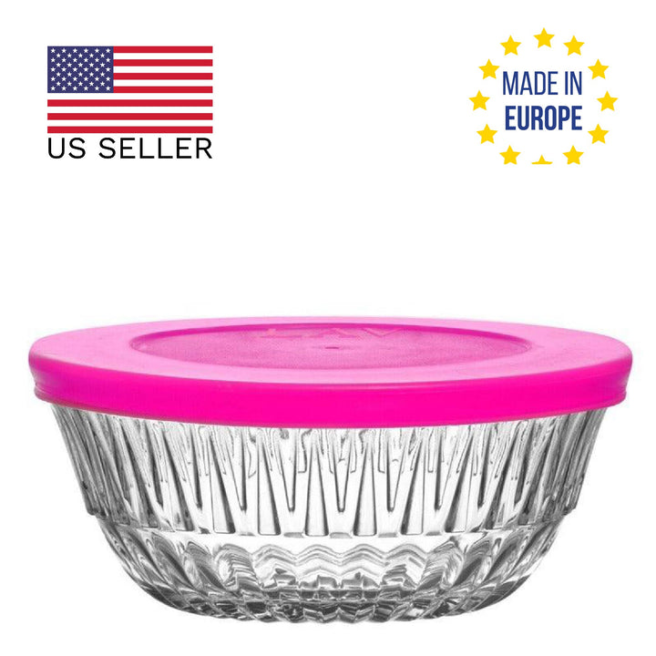 LAV Alinda Glass Bowls with Pink Lids, 6 Pcs, 11.75 Oz