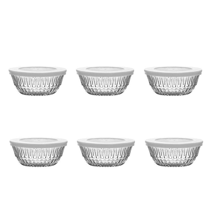 Lav Glass Bowls with White Lids, 6 Pcs, 11.75 Oz, 345 cc