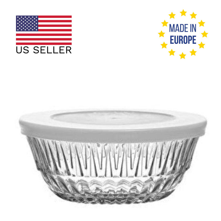 Lav Glass Bowls with White Lids, 6 Pcs, 11.75 Oz, 345 cc