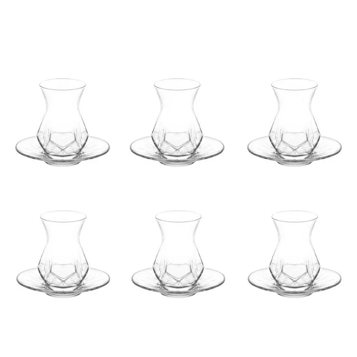 Lav Turkish Tea Set, Turkish Teacups and Plates, 12 Pcs, 5.5 Oz (165 cc)