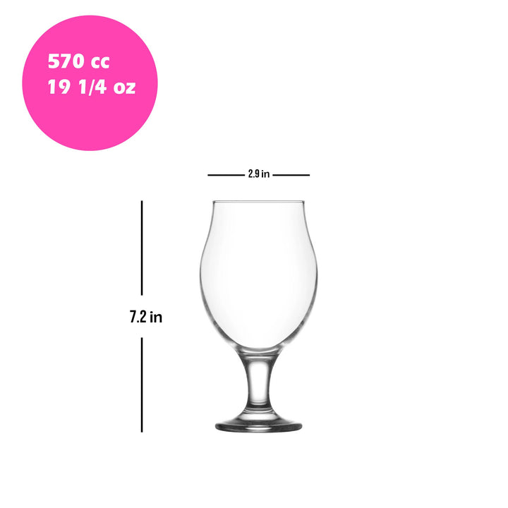 Lav Angelina Beer Glasses with Stem, 4 Pcs, 19.25 Oz, 570 cc