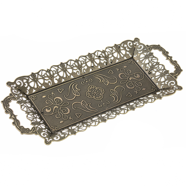 Embossed Rectangular Tray, Metal Serving Platter, 15.6x7 in