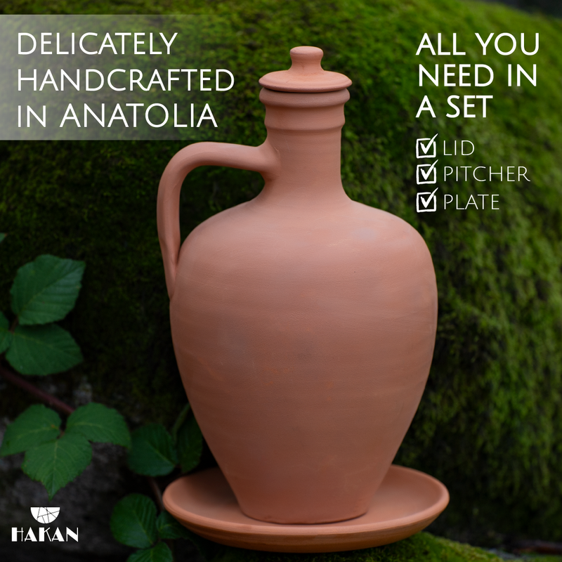 Hakan Anadolu Clay Jug with Lid and Plate, 3-Piece – HAKAN