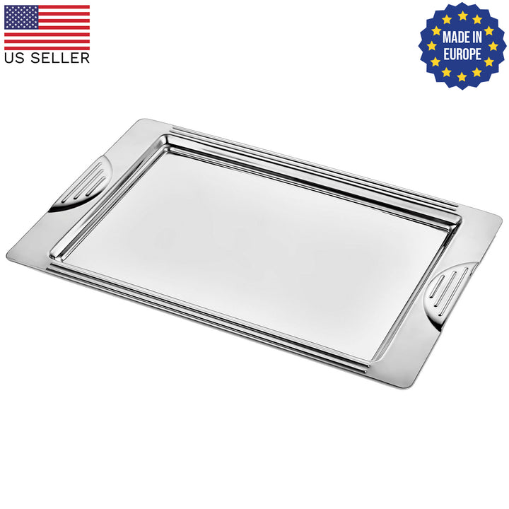 Silver Metal Rectangular Tray, Serving Tray, 17.2x11 in