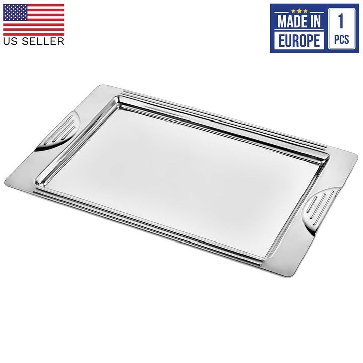 Silver Metal Rectangular Tray, Serving Tray, 17.2x11 in