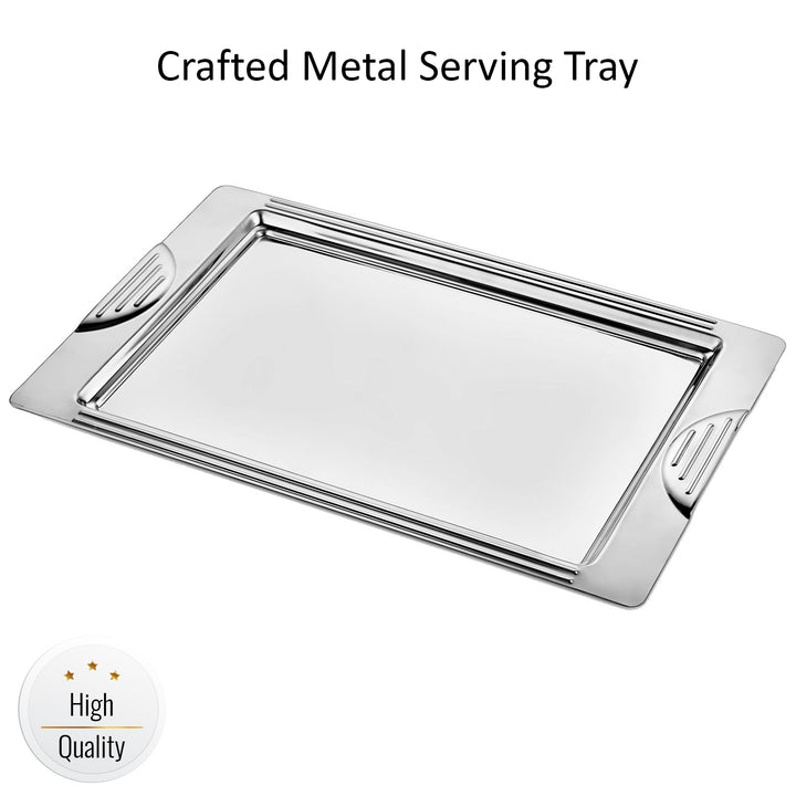 Silver Metal Rectangular Tray, Serving Tray, 17.2x11 in