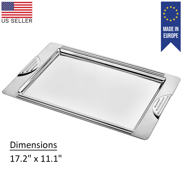 Silver Metal Rectangular Tray, Serving Tray, 17.2x11 in