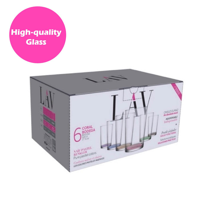 Lav Bodega Glasses with Painted Base, 6 Pcs, 17.5 Oz, 520 cc