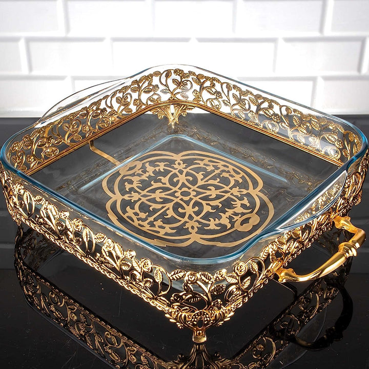 Handmade Bakeware Casserole Dish with Decorative Fancy Serving Holder