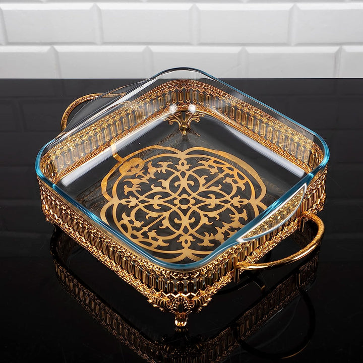 Handmade Glass Bakeware Casserole Dish with Fancy Serving Holder