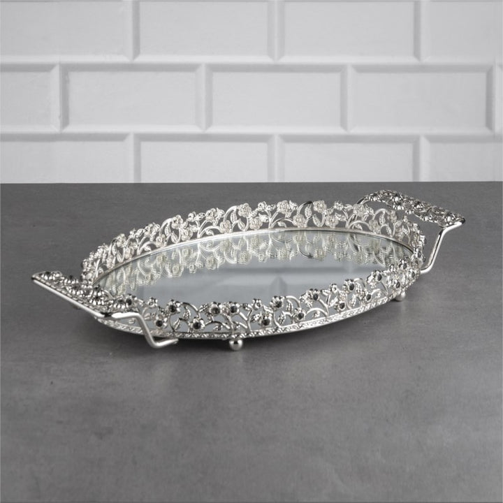 Oval Handmade Jewelry Mirrored Vanity Tray, 13.8 in