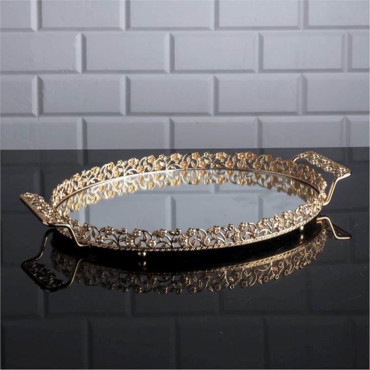 Oval Handmade Jewelry Mirrored Vanity Tray, 16.5 in