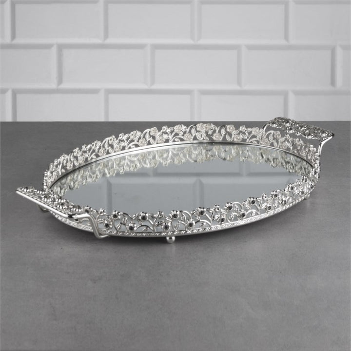 Oval Handmade Jewelry Mirrored Vanity Tray, 16.5 in