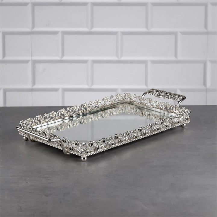 Rectangular Jewelry Mirrored Vanity Tray, 15.4 in