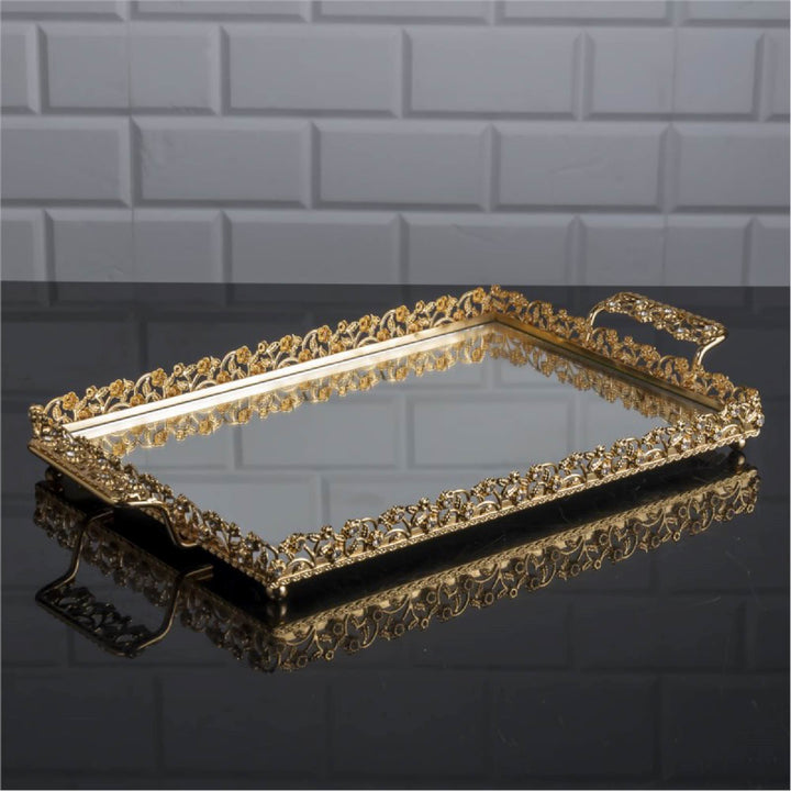 Rectangular Jewelry Mirrored Vanity Tray, 17.3 in