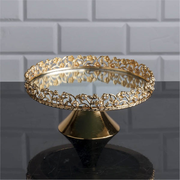 Mirrored Round Dessert Footed Stand Platter, 7.9 in