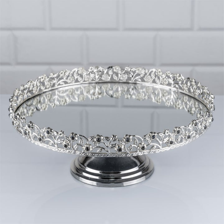 Mirrored Round Dessert Footed Stand Platter, 9.9 in