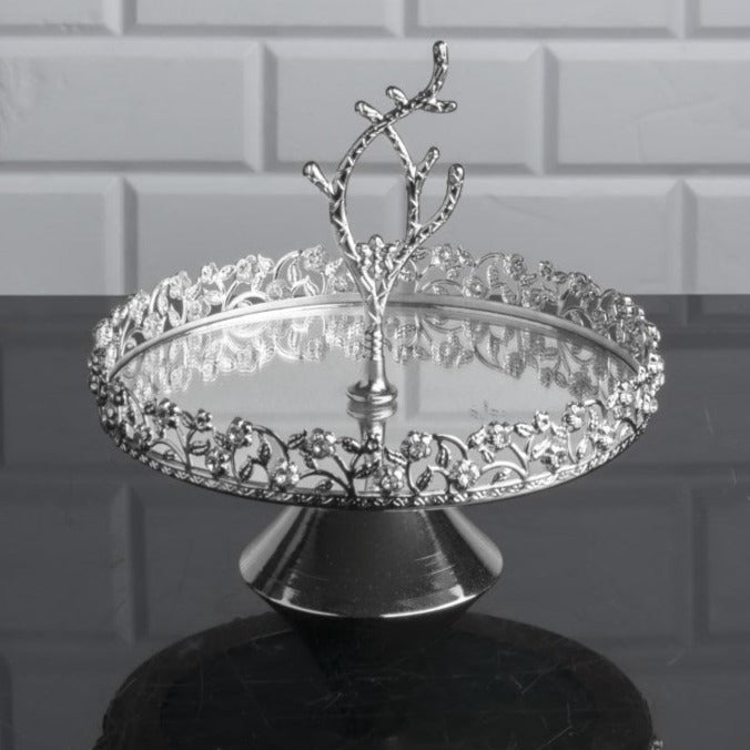 Mirrored Decorative Round Footed Stand Platter, 7.9 in