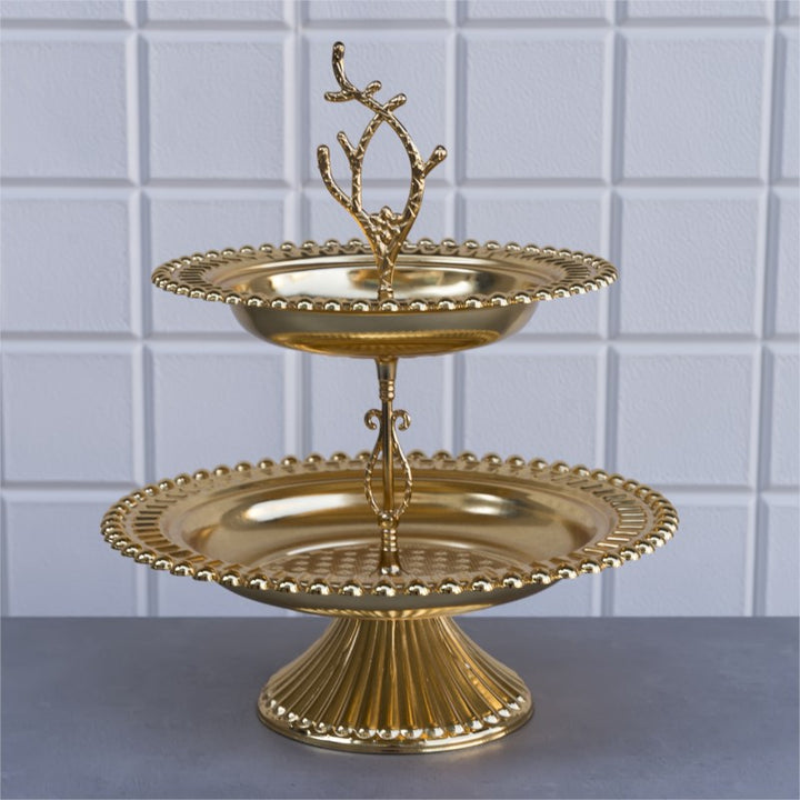 Round Mirrored 2 Tier Vanity Tray with Decoration, 10.2 in