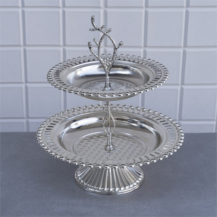 Round Mirrored 2 Tier Vanity Tray with Decoration, 10.2 in