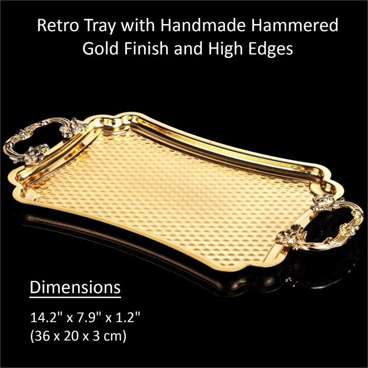 Retro Tray with Hammered and High Edges, 14.2x7.9 in