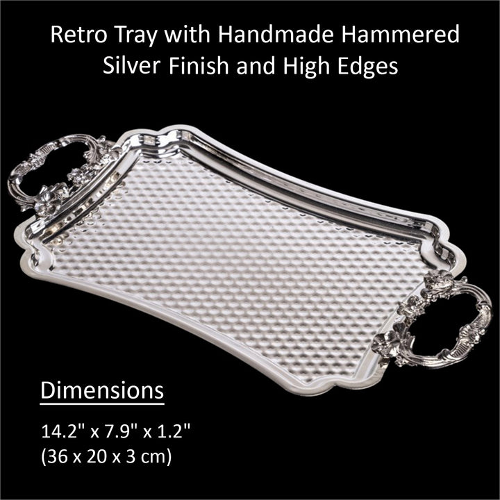 Retro Tray with Hammered and High Edges, 14.2x7.9 in