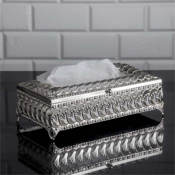 Napkin Holder, Oyster Shell Metal Tissue Box, 9.4 in