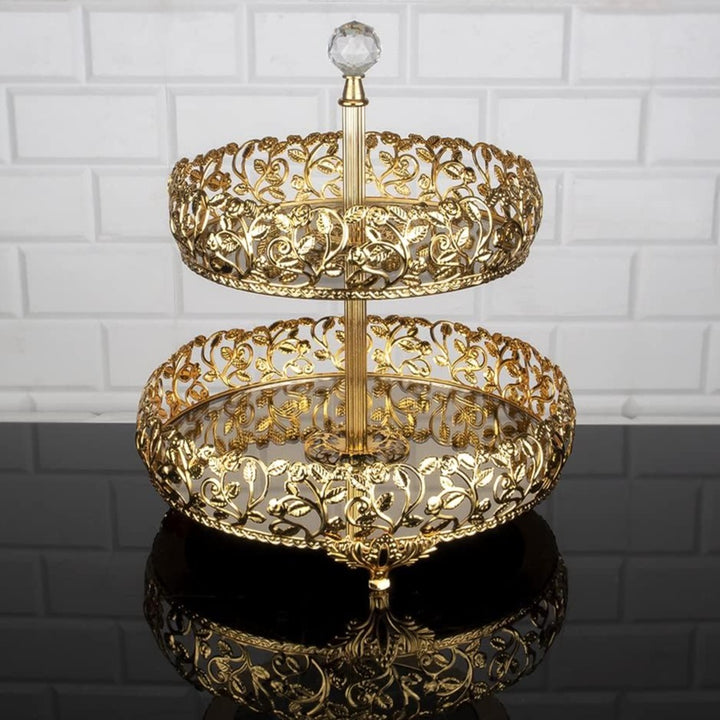 Handmade Two Tier Mirrored Tray for Dessert Table, Fancy Jewelry Perfume Vanity Stands for Gift