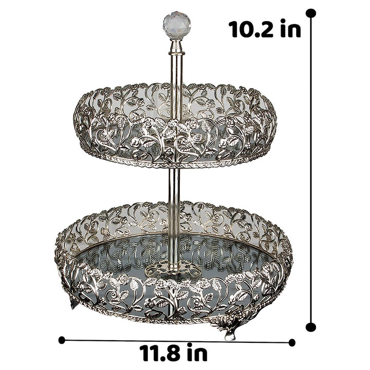 Handmade Two Tier Mirrored Tray for Dessert Table, Fancy Jewelry Perfume Vanity Stands for Gift