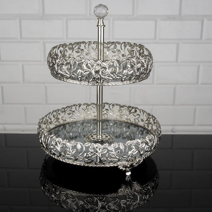 Handmade Two Tier Mirrored Tray for Dessert Table, Fancy Jewelry Perfume Vanity Stands for Gift