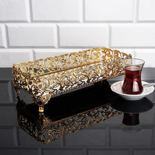 Metal Filigree Mirrored Tray for Gift, Handmade Perfume Tray