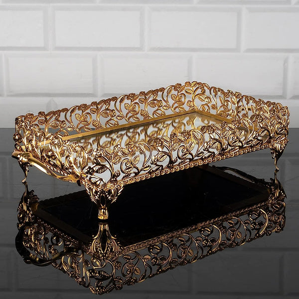 Handmade Rectangle Filigree Mirrored Tray for Gift, 12 in