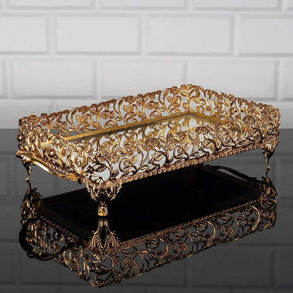 Handmade Rectangle Filigree Mirrored Tray for Gift