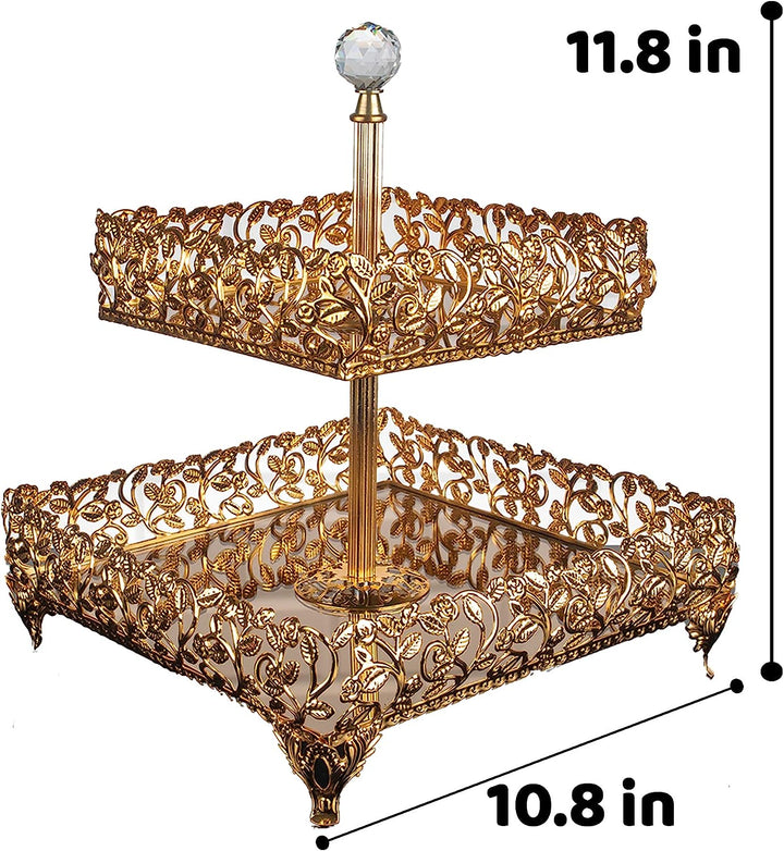 Fancy Square Two Tier Dessert Table Tray, Center Table Decorations for Wedding