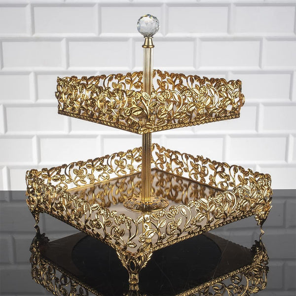 Fancy Square Two Tier Dessert Table Tray, Center Table Decorations for Wedding