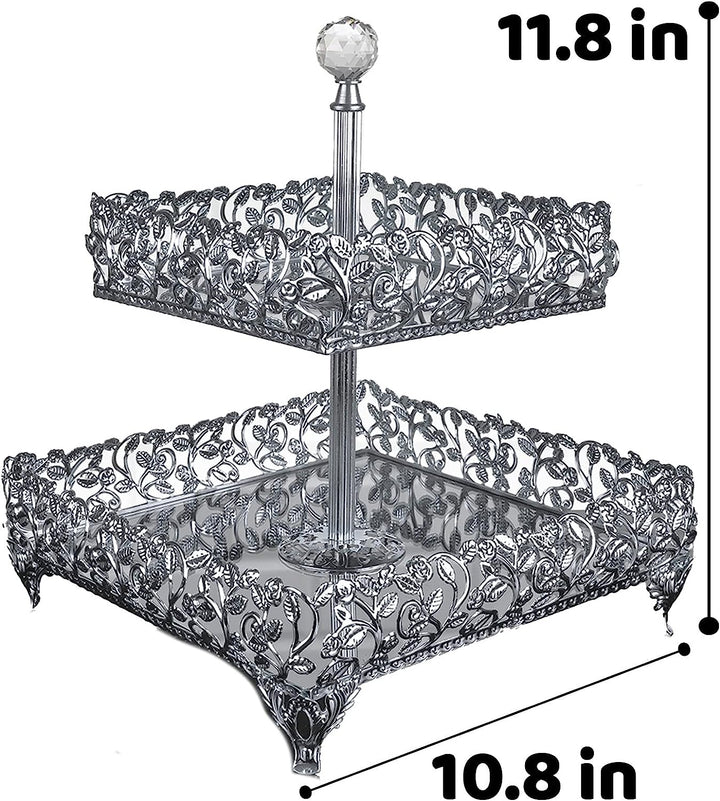 Fancy Square Two Tier Dessert Table Tray, Center Table Decorations for Wedding