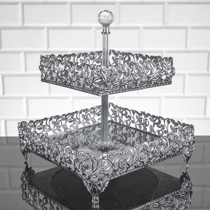 Fancy Square Two Tier Dessert Table Tray, Center Table Decorations for Wedding