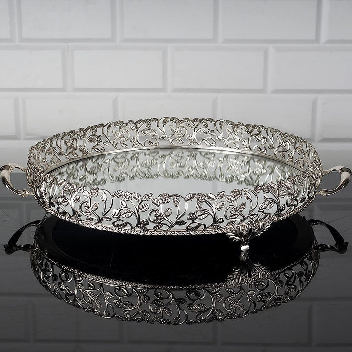 Handmade Metal Filigree Mirrored Tray for Gift