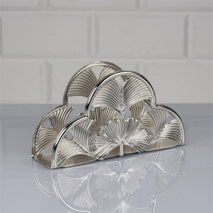 Handmade Metal Leaf Design Napkin Holder, 6.7 in, Silver