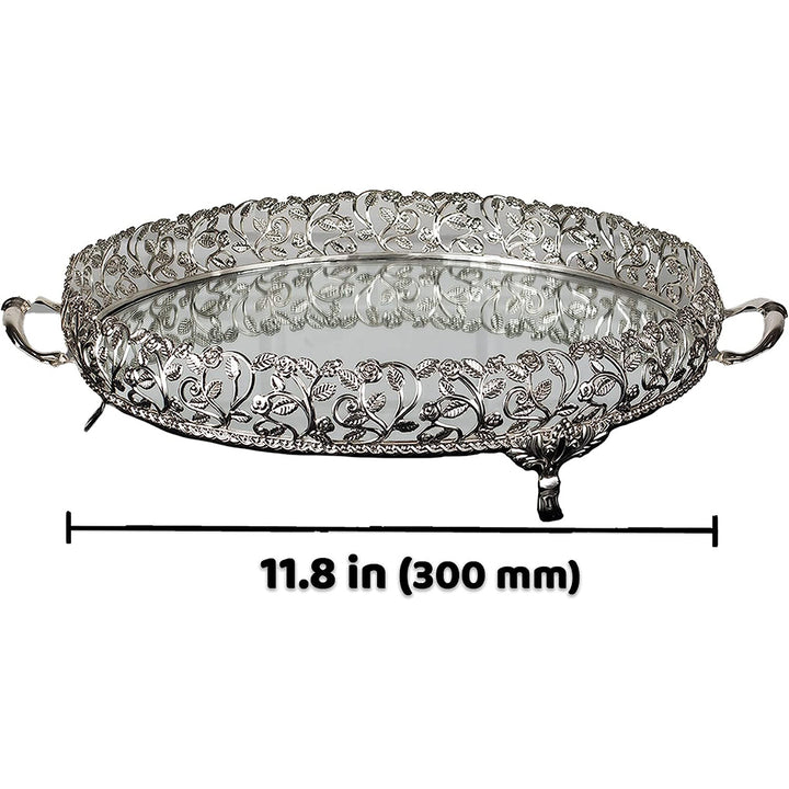 Handmade Metal Filigree Mirrored Tray for Gift, Fancy Perfume Trays for Dresser