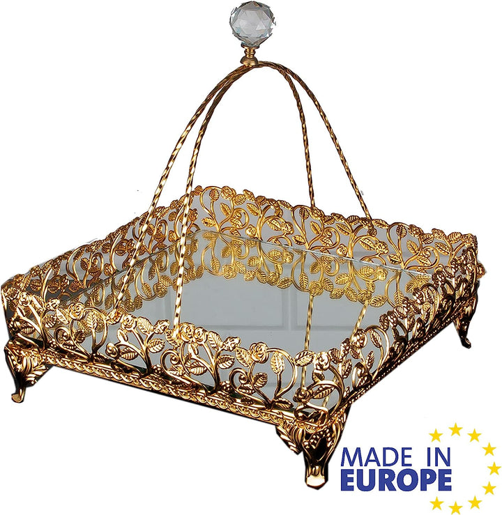 Metal Handmade Square Filigree Mirrored Basket for Gift