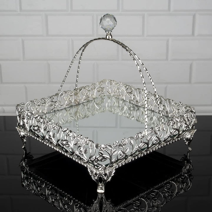 Metal Handmade Square Filigree Mirrored Basket for Gift